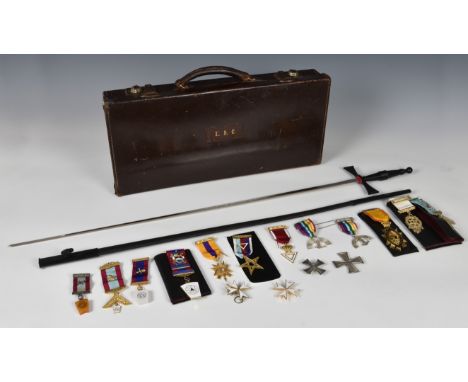 Masonic interest to include Channel Islands - A large quantity of regalia / jewels / bibs etc, to include two crown caps; var