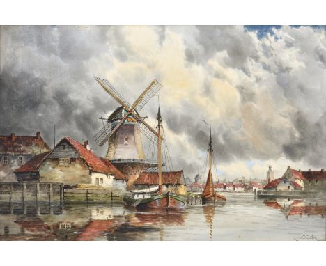Louis Van Staaten (Dutch, 1836-1909), Dutch harbour scenes, a pair, watercolour, both signed, modern painted frames, 15½ x 23