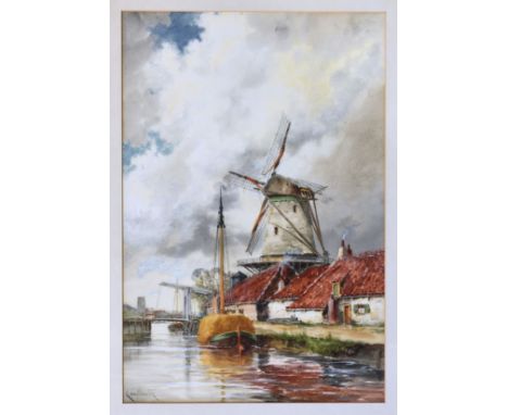 Louis Van Staaten (Dutch, 1836-1909), Dutch harbour scenes, a pair, watercolour, both signed, modern gilt and painted frames,
