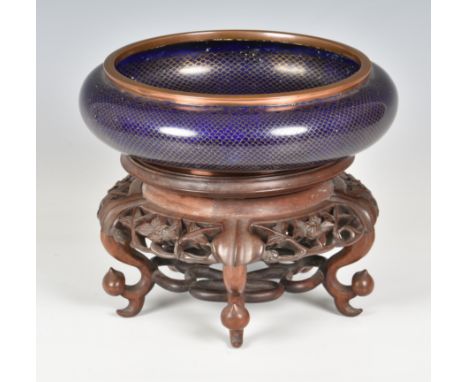 A Chinese cloisonne enamel and copper bowl, 20th century, of bun form, decorated both side and out with finely graduated scal