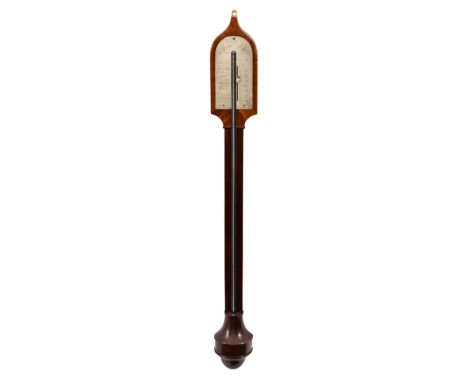 An early 19th century mahogany stick barometer, the case with visible cane and boxwood strung head with lancet top, the unsig