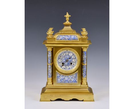 A late 19th century French gilt brass mantel clock in the Aesthetic Movement manner by Achille Brocot, with twin train moveme