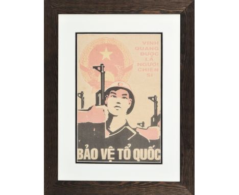 Two original war time propaganda posters from Vietnam 1968, with war quotations BAO VE TO QUOC (Great Protection) VINH QUANG 