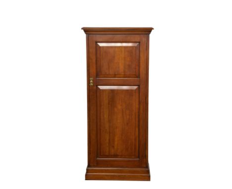 A late 19th / early 20th century mahogany side cabinet, the stepped top over a single two panel door opening to adjustable sh