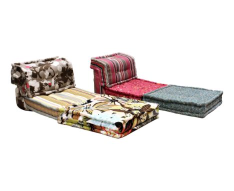 A pair of Hans Hopfer for Roche Bobois Mah Jong modular sofa seats, each with a seat back and two loose, square cushions, in 