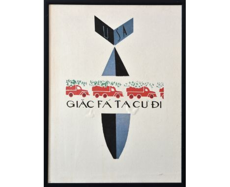 An original war time propaganda poster from Vietnam 1968, with war quotation GIAC FA TA CU DI (The Enemy is Dying) 15½ x 9¾in