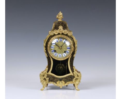A Japy Freres Boulle decorated mantel clock, French, late 19th century, the signed twin train movement striking the hour and 