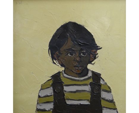 SIR KYFFIN WILLIAMS RA oil on canvas - head and shoulders portrait of an eight year old Argentine child, entitled verso 'Norm