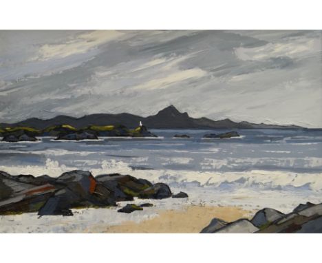 DAVID BARNES oil on board - Anglesey seascape, signed & entitled verso 'North of Llanddwyn Island', 40 x 60cms
