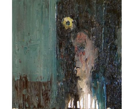 CARL MELEGARI oil - depicting abstract portrait of a miner, entitled verso on Kooywood Gallery label 'Miner', 30 x 30cms