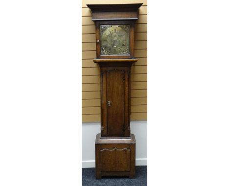 AN EIGHTEENTH CENTURY EIGHT DAY LONGCASE CLOCK BY JOHN OWEN OF LLANRWST, the brass face having subsidiary seconds dial and da