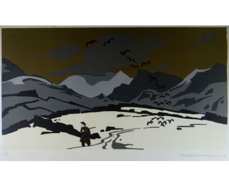 SIR KYFFIN WILLIAMS RA limited edition (12 /150) lithograph by Christies Contemporary Art - figure on mountainside entitled '