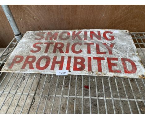 A VINTAGE ENAMEL ' SMOKING STRICTLY PROHIBITED' SIGN 
