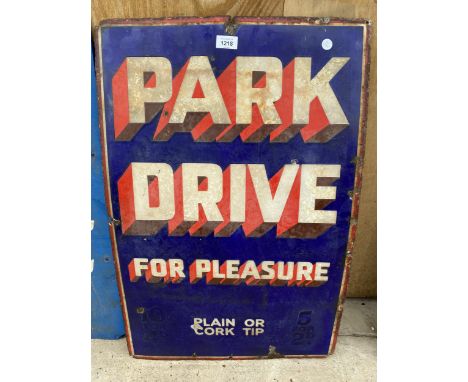A BELIEVED ORIGINAL ENAMEL 'PARK DRIVE' SIGN (H:77CM W:51CM) 