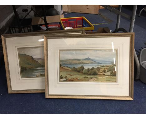 A PAIR OF FRAMED WATER COLOURS OF LAKESIDE SCENES SIGNED G. ASHWORTH 