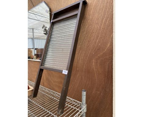 A VINTAGE WOODEN AND GLASS WASH BOARD 