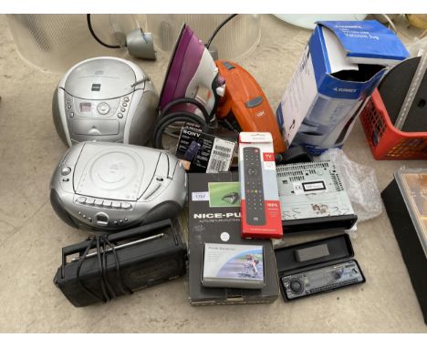 A QUANTITY OF ELECTRICALS TO INCLUDE CD PLAYERS, IRON,RADIO ETC AND A STAINLESS STEEL VACUUM FLASK 