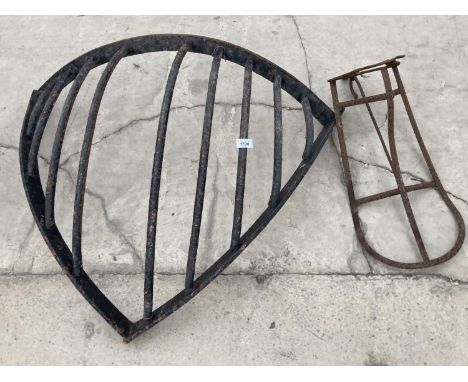 A VINTAGE HAYRACK AND A SADDLE RACK 