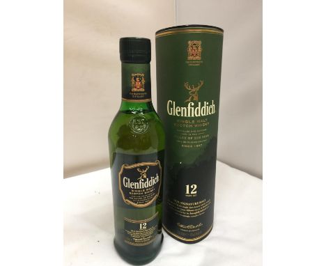 A BOTTLE OF GLENFIDDICH SINGLE MALT SCOTCH WHISKEY 12 YEARS OLD IN A PRESENTATION BOX - 40% VOLUME - 50 CL/500 ML 