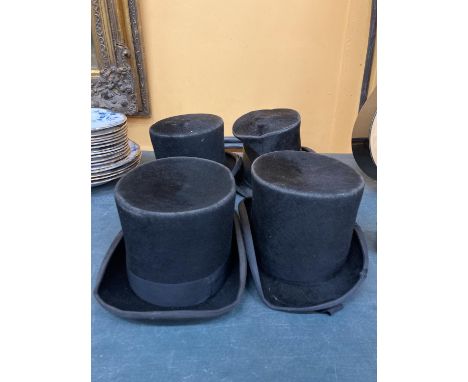 FOUR VINTAGE TOP HATS 