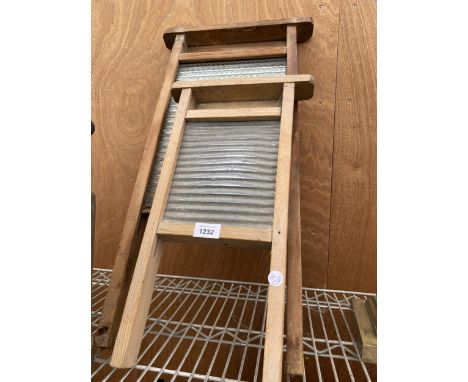 TWO VINTAGE WOODEN WASH BOARDS, ONE WITH GLASS BOARD AND ONE GALVANISED 
