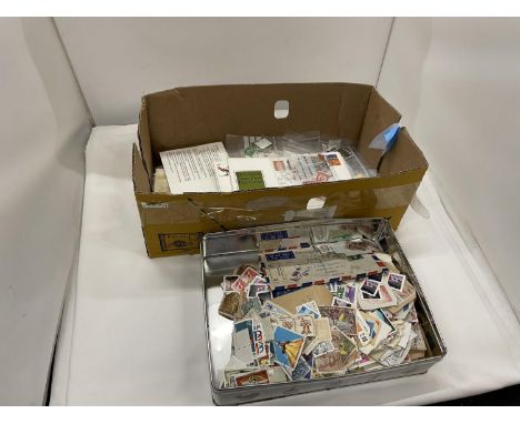 A BOX OF MIXED STAMPS TO INCLUDE VINTAGE BRITISH, FOREIGN AND FIRST DAY COVERS 