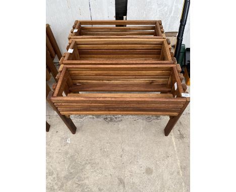 THREE WOODEN TROUGH PLANTER STANDS 