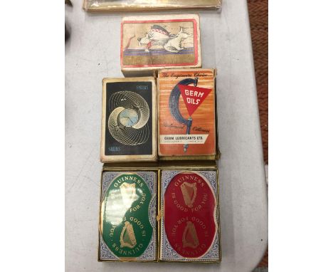 FIVE VINTAGE PACKS OF PLAYING CARDS TO INCLUDE GUINNESS, ETC 