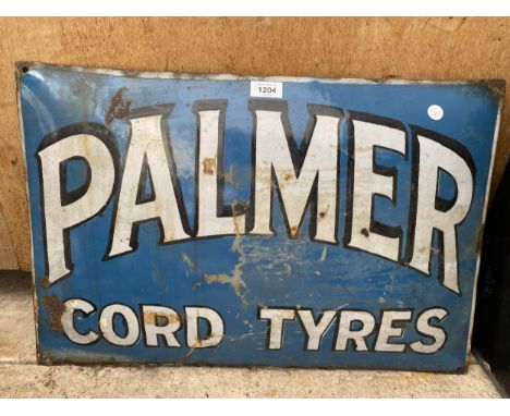 A BELIEVED ORIGINAL VINTAGE ENAMEL PALMER CORD TYRES' SIGN (H:40CM W:59CM) 