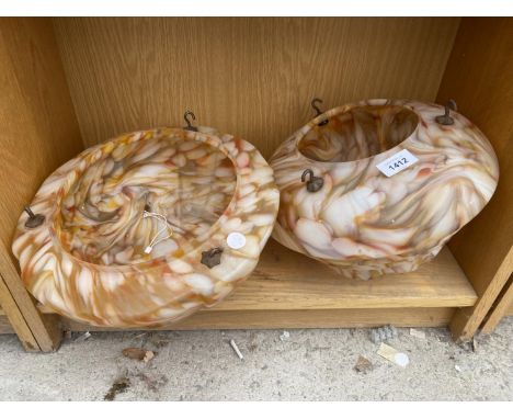A PAIR OF RETRO GLASS LIGHT SHADES 