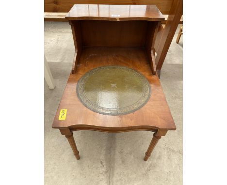 A YEW WOOD TELEPHONE TABLE WITH INSET LEATHER TOP 