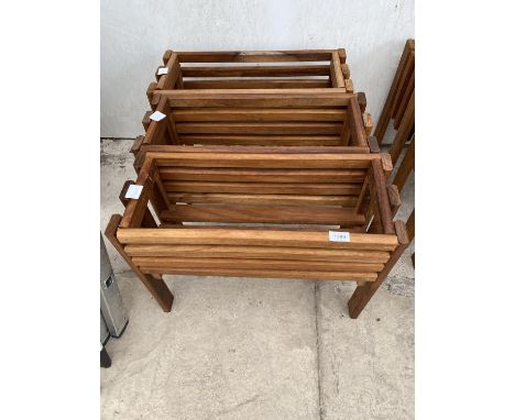 THREE WOODEN TROUGH PLANTER STANDS 