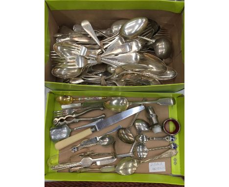 A LARGE COLLECTION OF VINTAGE FLATWARE MOSTLY STAINLESS STEEL AND SILVERPLATED 