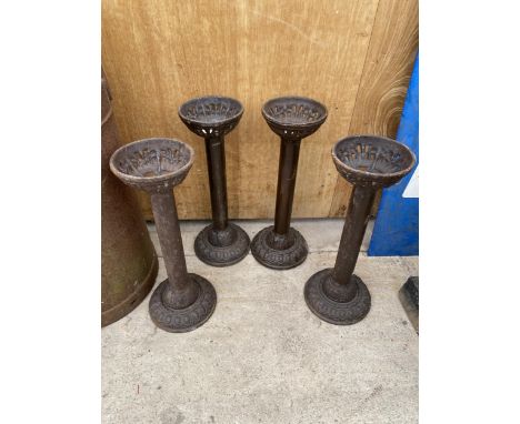 FOUR VINTAGE CAST IRON PLANT STANDS/CANDLE HOLDERS (H:46CM) 