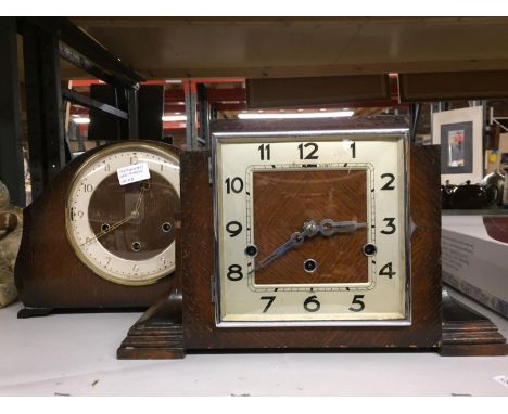 A MAHOGANY CASED ART DECO MANTLE CLOCK PLUS A MAHOGANY CASED MANTLE CLOCK WITH 'WHITTINGTON' CHIME 