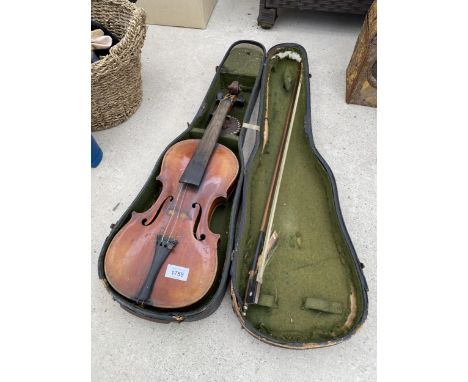 A VINTAGE CASED VIOLIN AND BOW 