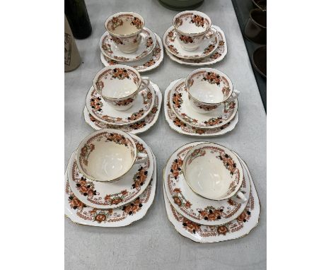 SIX VINTAGE ROYAL ALBERT CROWN CHINA TRIOS - MISSING ONE SAUCER 