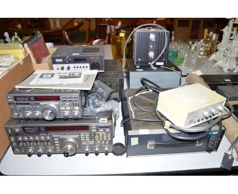 A collection of radio equipment, comprising: a Yaesuft-757 GXII system; a Yaesu Almo transceiver FT-767 GX CAT system; a Drak