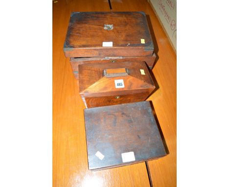 A 19th Century walnut desk box; a tea caddy; and a trinket box.