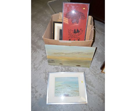 An oil painting - Seascape, by Carty, signed and dated '59; together with sundry prints of various subjects; and two woolwork