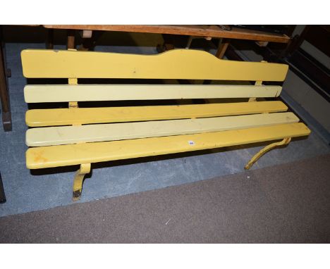 A wood and metal garden bench.