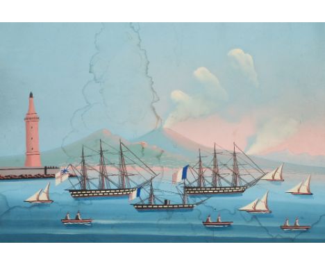 *ITALIAN SCHOOL (20TH CENTURY) SHIPPING IN THE BAY OF NAPLES bodycolour together with "Pompey's Pillar", "The Gymnasium near 