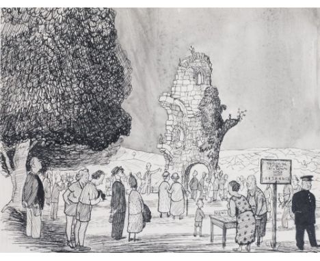 *PONT (GRAHAM LAIDLER) (1908-1940) THE BRITISH CHARACTER - PASSION FOR RUINS signed u.l.: Pont grey wash over pen and ink 22 