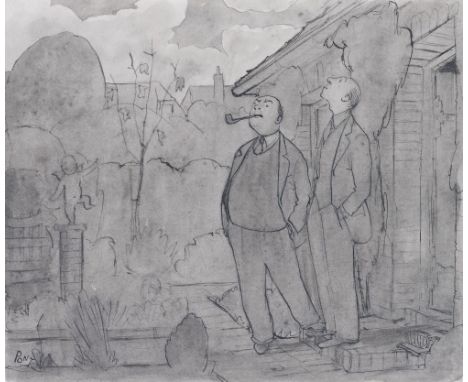 *PONT (GRAHAM LAIDLER) (1908-1940) IT'S REMARKABLY QUIET - I WONDER IF ANYTHING'S WRONG? signed l.l.: Pont grey wash over pen