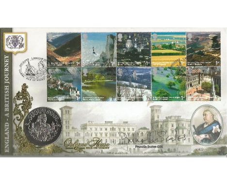 Prunella Scales CBE signed England - A British Journey coin cover. Benham official FDC PNC, with 1996 Isle of Wight medallion