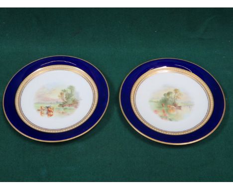 PAIR OF VICTORIAN HANDPAINTED CERAMIC PLATES DECORATED WITH HIGHLAND CATTLE SCENES 