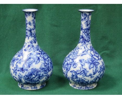 PAIR OF LOSOL WARE CAVENDISH BLUE AND WHITE FLORAL DECORATED CERAMIC VASES. APPROX 27.5cm