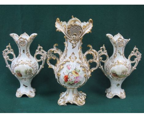 THREE VARIOUS HEAVILY GILDED CERAMIC VASES (AT FAULT) 