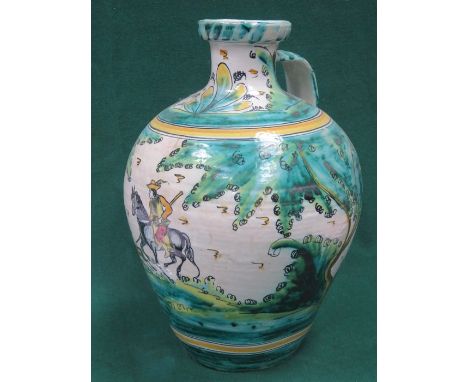 LARGE CONTINENTAL STYLE HANDPAINTED CERAMIC EWER, APPROXIMATELY 43cm HIGH 