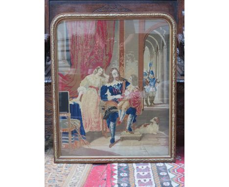 VICTORIAN TAPESTRY WITHIN GLIDED WOODEN FRAME.  APPROX 59cm X 64cm